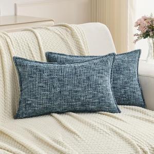 FUTEI Navy Decorative Throw Pillow Covers 12x20 Inch Set of 2,Soft Chenille Tweed Textured Lumbar Pillow Case,Modern Home Decor for Couch Bed Living Room