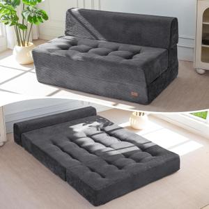 MAXYOYO 8" Folding Sofa Bed, Convertible Sleeper Sofa Lounger Foldable Mattress, Wedge Shape Floor Couch Tufted Fold Out Chair Bed Comfy Floor Couch Lounge for Living Room Bedroom, Loveseat, Dark Grey