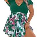 Blooming Jelly Women's Plus Size Bathing Suit One Piece Swim Dress Tummy Control Swimsuits Ruffle V Neck Swimwear, XXL
