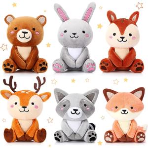 Aoriher 4 Pcs Mini Woodland Animals Plush Toys Gift 4 Inch Cute Plush Bear Rabbit Squirrel Raccoon Stuffed Keychain for Baby Shower Birthday Party Centerpiece Decor Classroom Prizes(Regular Style)