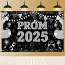 Large 71" X 43" Prom Decorations 2025 Backdrop Banner, Black and Silver Prom Backdrop for Photoshoot 2025 Send Off Decorations for High School College Graduation Party Decor