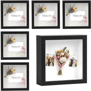 Shadow Box Frame - 8"x8" Square Frame Display Case, Square Display Case for Wall Mountable Display Box for Medals, Photos, Dried Flowers (6 Pcs /Black )