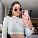 OOK Magnetic Phone Case for Samsung Galaxy S25 Ultra 6.9 Inch [Wireless Charging Compatible] Soft TPU Heart Design Shockproof Protection Electroplated Slim Case with Strap Lanyard - Pink