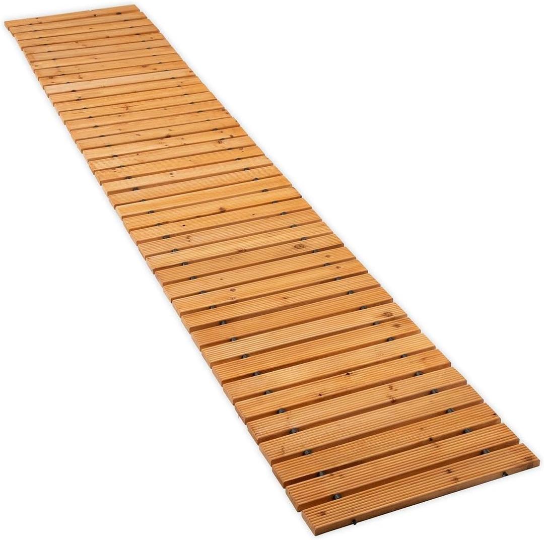 Plow & Hearth 8' Straight Outdoor Wooden Pathway | 18" Wide Rollout Outdoor Garden Walkway | Weather-Resistant Hardwood Cedar Board Walkway Landscape Edging | Decorative Lawn Patio Wedding Party