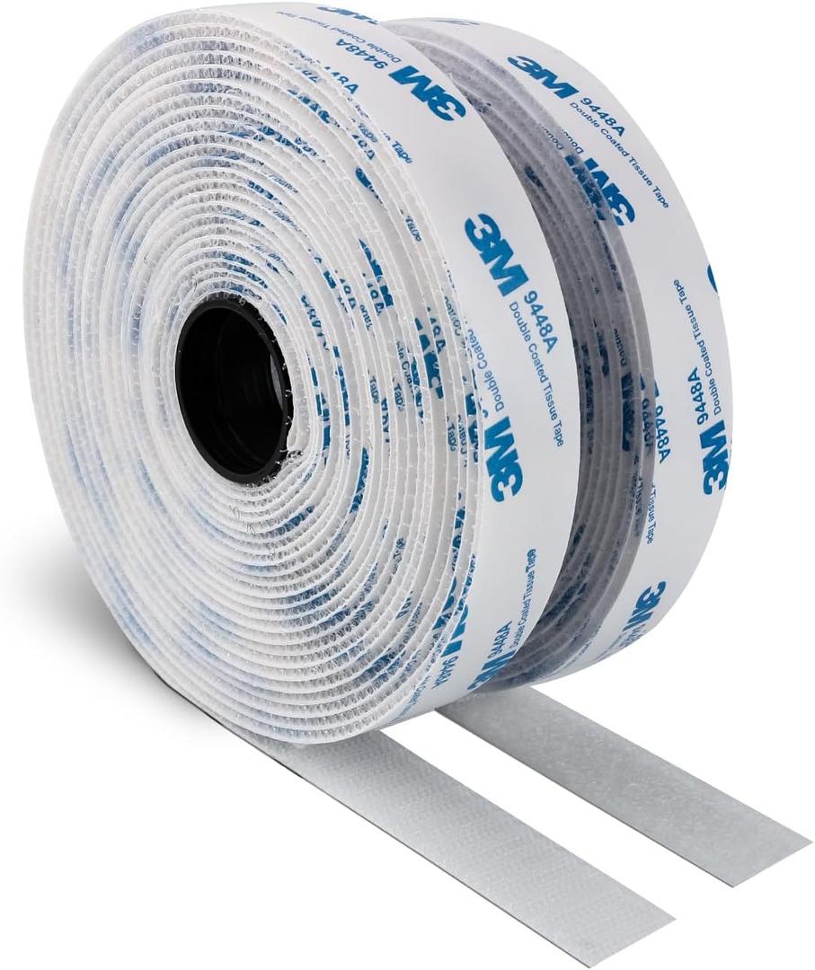 3M Hook and Loop Self Adhesive Tape 1” x 20Ft 9448A Sticky Back Interlocking Nylon Fabric Fastener Heavy Duty Adhesion Strip Tape White(9448AI) 3M Hook and Loop Self Adhesive Tape 1” x 20Ft 9448A Sticky Back Interlocking Nylon Fabric Fastener Heavy Duty Adhesion Strip Tape White(9448AI)