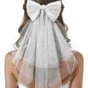 SWEETV Bridal Hair Bow Veil White Bow Clip Bachelorette Party Decorations Pearl Accessories Bride to Be Bridal Shower Gift