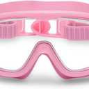 Petites Pommes Kid Goggles Ages 3-8 - Lightweight Silicone, Anti-Fog Wide Lens, Retro Design Child Swim Goggles, Adjustable Straps, Hair-Safe Buckle, Cotton Pouch Included, Bubblegum