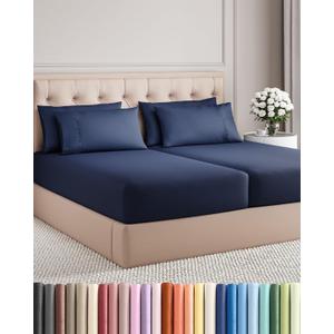 Split King 7 Piece Sheet Set - Comfy Breathable & Cooling - Soft Hotel Luxury Bedding Set with 8-16 Inch Deep Pockets - 1 Flat & 2 Fitted Sheet & 4 Pillowcases - Wrinkle Free & Easy Care - Navy Blue