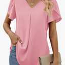 Funlingo Women's Summer Tops Short Sleeve Dressy Chiffon Blouses V Neck Work Tunic Tops Casual Loose T-Shirts S
