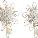 SOFE Vintage White Gold Candle Sconces Wall Decor Set of 2, Metal Flowers Wall Mount Candle Holders for Small Pillar Candles, Rustic Candle Sconces, Shabby Chic Hanging Wall Decor for Living Room