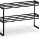 SONGMICS Shoe Rack, 2-Tier Shoe Organizer, Metal Storage Shelf, Upright or Upside Down, for 6-9 Pairs, Stackable, for Entryway, 11.8 x 26.8 x 14.6 Inches, Black ULSA202B01