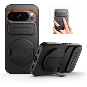 SURITCH for Google Pixel 10/10 Pro Case with 360 Rotatable Hand Strap Phone Grip Holder & Invisible Kickstand & Slide Camera Cover, Protective Cover for Pixel 10/10 Pro -Black