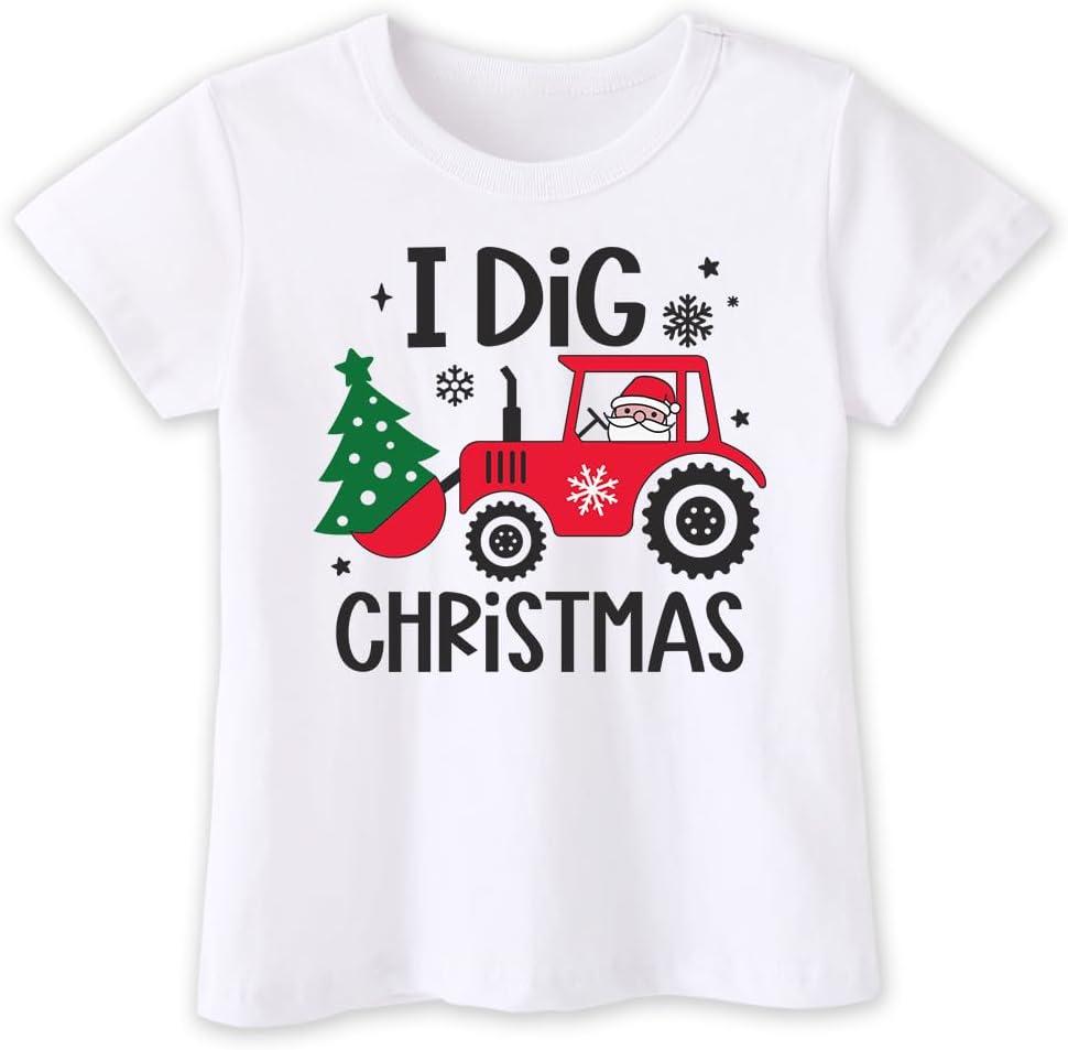 Kids Christmas Shirt  Toddler Boys Girls Holiday Outfit Santa Snowman Gingerbread Tree Gift T-Shirt 2T-8T (White)