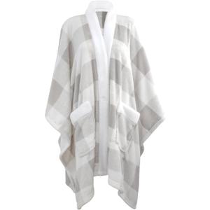 Mellowdy ULazy Blanket, Poncho Shawl Wearable Blanket with Pockets and Sleeves for Women and Men, Warm Snuggie, Soft Fuzzy Robe Fleece Throw for Gifting, Home, Travel (Light Grey Check)