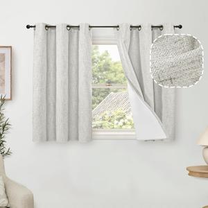 40 Inch Length Linen Blackout Curtains for Short Cafe Window, Thermal Insulated Light Blocking Soundproof Privacy Burlap Curtains 2 Panels, Each 38 Inch Wide Light Grey