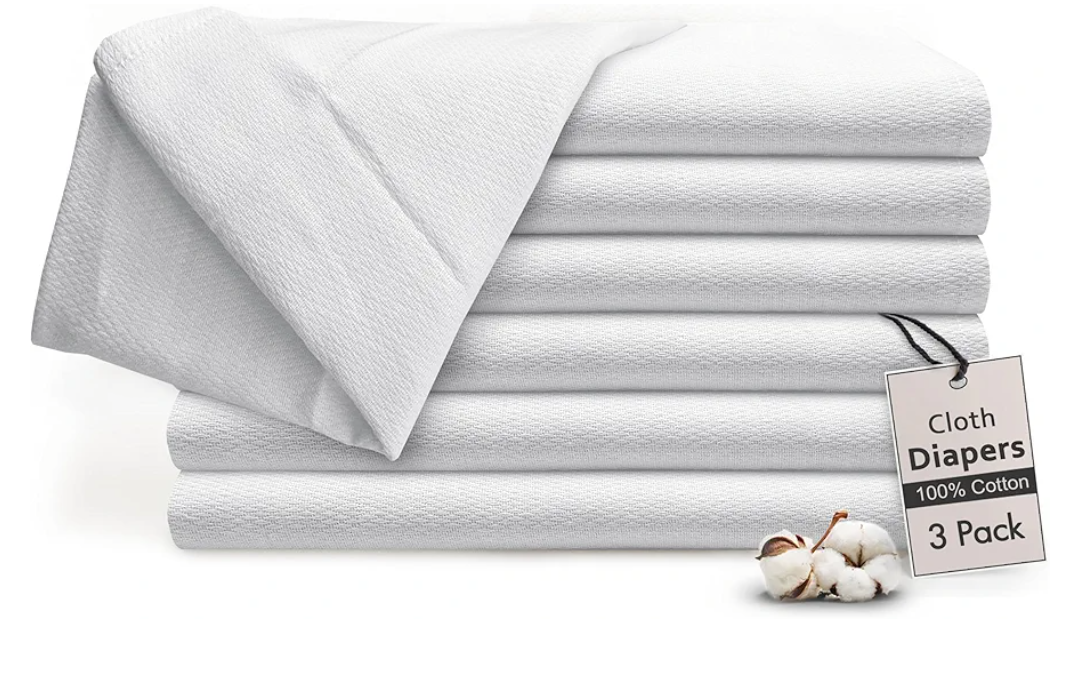 RUVANTI Unisex Birdseye Flat-Fold Cloth Diapers for Babies 3 Pack, 100% Cotton Reusable Diaper Inserts 23x23 Inches, White