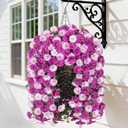 Artificial Fake Hanging Flowers Basket for Outdoor Indoor Decoration,UV Resistant Faux Silk Light Fuchsia and Fuchsia Morning Glory Flowers Plants Realistic Hanging Planter for Outside Home Porch Yard