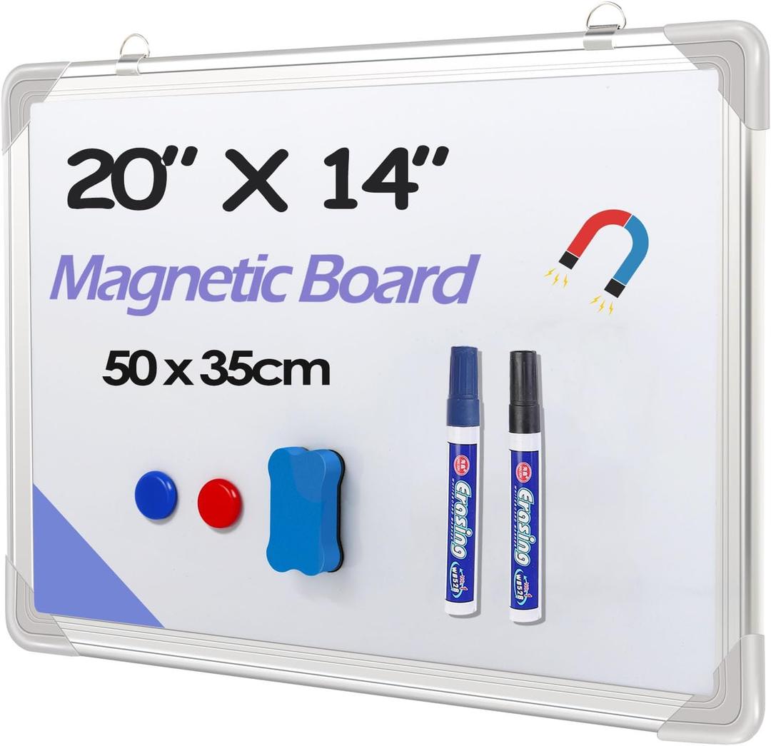Dry Erase White Board, 20x14Inch (50x35cm) for Wall Whiteboard Aluminum Frame Hung for Kids Draw and Write Teach