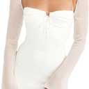 hibshaby Bodycon Dresses for Women Sexy, Low Cut Mesh Long Sleeve Mini Dress Halter Neck Club Party Outfits White S