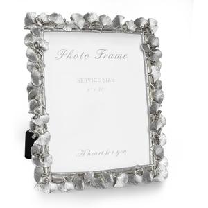 Cuspin Silver 8x10 Picture Frame, Vintage Silver Ornate Leaf Textured Hand-Crafted Resin with Glass Front Antique Photo Frame for Tabletop Display, Retro Design Home Decor