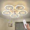 Dalouguan Modern Ceiling Fan with Light, 20" Personality Geometric Ceiling Fan with Lights and Remote, Ceiling Fan for Living Room Bedroom Kitchen (20"-5-Circle-White)