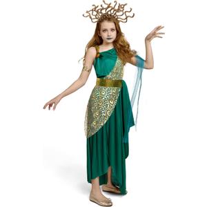 Spooktacular Creations Girls Medusa Costume, Child Green Medusa Dress with Headpiece Armlet for Kids Halloween Role Play (Medium(8-10 Yrs)