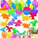 AMENON 24 Pcs Prefilled Easter Eggs with Animal Dinosaur Suction Cup Bath Toy Easter Basket Stuffers Filler Stress Relief Sensory Fidget Window Surprise Easter Hunt Party Favors Gifts for Kids Toddler