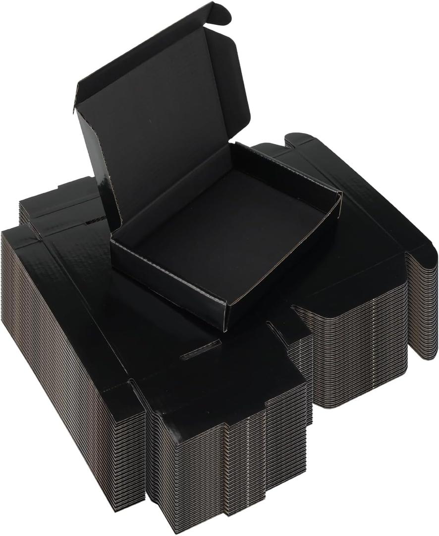 Rempry 50 Pack 6x4x1 Inches Black Small Shipping Boxes, Cardboard Corrugated Gift Mailer Boxes for Packaging Small Business Mailing