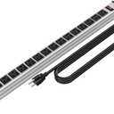 Oviitech 16 Outlets Heavy Duty Metal Socket Power Strip,15-Foot Long Extension Cord with Circuit Breaker. Mounting Brackets Included, Workshop/Industrial use, ETL Certified, Black