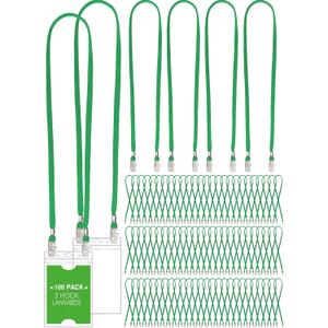 Patelai 100 Pack Double Clip Lanyards Bulk Face Mask Lanyard Twist Free 2 Hook Design Adjustable Badge Neck Strap for ID Name Badge Holder Back to School Conference Office Class Essential (Green)