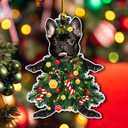 3 x 2025 Black French Bulldog Christmas Tree Ornament - Festive Holiday Hanging Decoration with Adorable Frenchie Dog - Black Frenchie Dog Christmas Tree Topper Ornaments