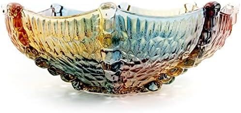 Weigeer EWEIGEER 10.7-inch High-Grade Crystal Glass Colorful Fruit Candy Snack Bowl, Art Glass Bowl Flower-Shaped, Cool Design