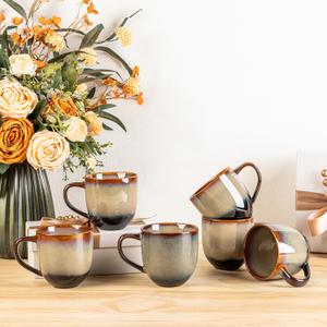 theterra Ceramic Coffee Mugs Set of 6, 12oz Handmade Coffee Cups with Handle for Latte, Tea, Milk, Beer, Hot Cocoa, Coca Mocha