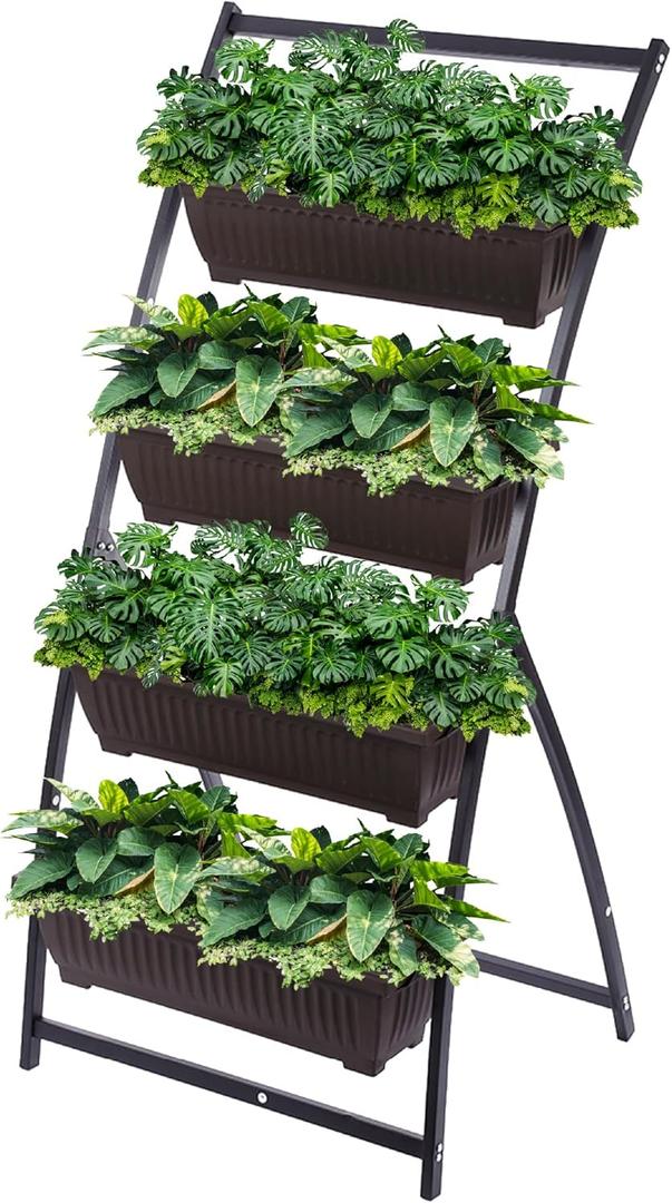 Vertical Garden Planter Balcony Garden Outdoor 4 Tier Raised Bed Box with Stacking Planters Indoor Patio Tower for Plants Vegetables Flowers & Herbs