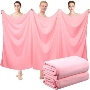 Mixweer 2 Pcs Oversized Bath Towels, 40 x 80 Inch Giant Microfiber Jumbo Bath Sheets Ultra Soft Bathroom Microfiber Quick Dry Absorbent Shower Towels for Spa Camping Beach (Light Pink)