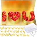 Ireer 75 Pcs I Love You Gift Box Valentines Day Flowers Boxes with 24 Golden Butterfly Decor and 50 Bouquet Flower Pins Valentines Day Heart Shape Box for Him Her Arrangement Decoration(Gold)