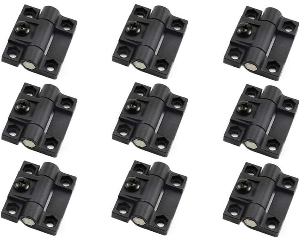 9PCS Adjustable Torque Hinge 43mmx36mm Black Plastic 4 Countersunk Holes Adjustable Position Control Hinges Door Hinges