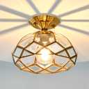 Brass Glass Semi Flush Mount Ceiling Light 1-Light Hallway Ceiling Light Vintage Gold Close to Ceiling Light Fixture for Foyer,Entryway,Kitchen,Bathroom,11.42in