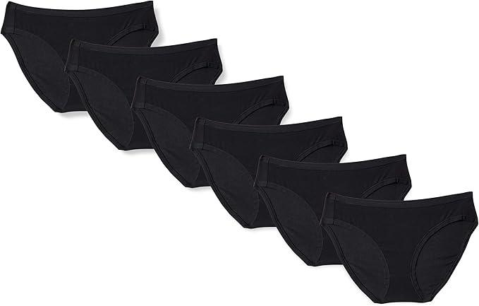 Essentials Women's Breathable Cotton Bikini Brief Underwear with Full Coverage, Pack of 6, Black, Medium