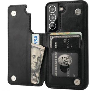 ONETOP Compatible with Samsung Galaxy S22 Wallet Case with Card Holder, PU Leather Kickstand Card Slots Case, Double Magnetic Clasp and Durable Shockproof Cover 5G 6.1 Inch (Black)