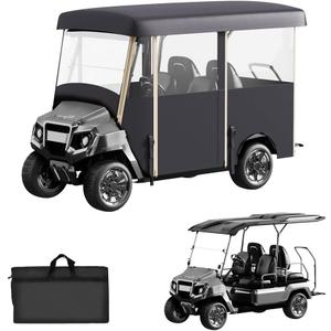 Golf Cart Cover Enclosure 4&6 Passenger, Golf Cart Cover for Yamaha Club Car EZGO, Waterproof 600D Oxford Rain Cover, Transparent Tail Light Panel, Foldable Door,4-Sided Clear Windows (Black)