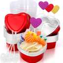 Heart Shaped Cake Pans Valentines Aluminum Mini Cake Pans with Lids for Baking 30 Packs 3.4 Ounces Disposable Cupcake Cup Pan Baking Pans for Valentine Mother's Day Wedding Birthday Baking Supplies (Red)