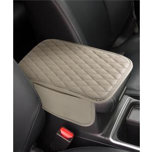 Microfiber Leather Center Console Cover,Car Accessories Car Center Console Pad,Microfiber Leather Armrest Cover Cushion with 2 Storage Bags,Memory Foam Armrest Cover,Fits Most Vehicles (Beige)