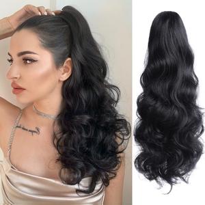 Pony Tail Extensions Wavy Claw Clip Ponytail Extension 20" Long Fake Ponytails Synthetic Fluffy Heat Resistant Clips in Hair Pieces for Black Women Party Daily Use 6 Oz Natural Black
