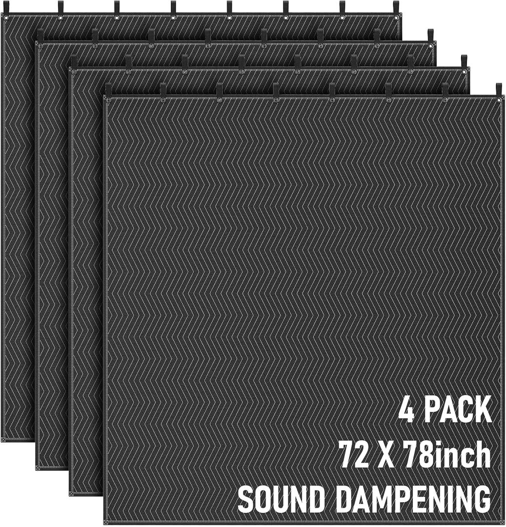 4 Pack Large Sound Dampening Blanket with Light Blocking,78 x 72 in | Studio Acoustic Blanket, Wall Mounted, Soundproof Moving Curtain, Noise Reduction, Absorbing Blanket,Heavy Duty