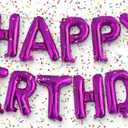 HOUSE OF PARTY Happy Birthday Balloon - 16 inch | Hot Pink Mylar Capital Foil Birthday Balloons Banner, Pink Party Decorations for Girls, Women