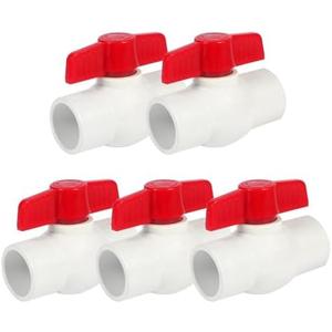[5 Pack] 1' PVC Ball Valves, PVC Valves Ball Valve Water Shut Off Valves, 1 inch PVC Ball Valves Slip, Pipe Fittings, Rated at 150 PSI, Socket (1'' - Box of 5)