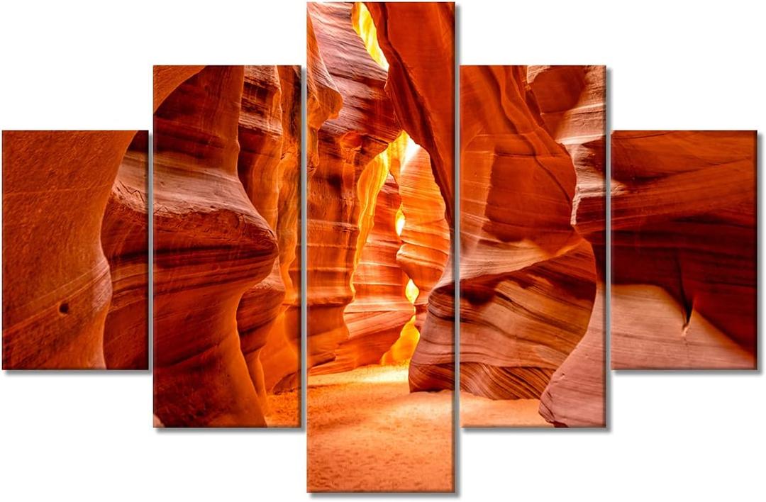 TUMOVO 5 Pieces Canvas Wall Art Antelope Canyon Wall Painting American Modern Artwork Pictures Arizona Home Decorations for Living Room and Bathroom Framed Stretched Ready to Hang (60''Wx 40''H)