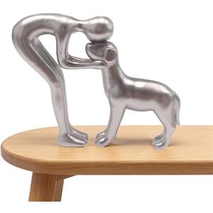 Dog Memorial Gifts for Loss of Dogs, Human and Dog Hugging Sculpture Decor - Handcrafted Loved Pet Memorial Statue Gifts for Home, Room, Bathroom, Office, Silver Dogs Memorial Statue for Dog Lover