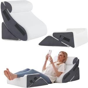 5Pcs Wedge Pillow Set for After Surgery, Orthopedic Bed Wedge Pillow Set for Post Surgery, Acid Reflux Relief, Sleeping, Back Pain Relief, Adjustable Back Pillow for Bed Sitting up, White/Grey